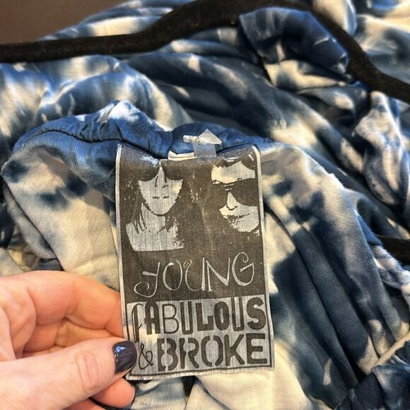 YOUNG FABULOUS & BROKE Blue & White Tie Dye Women’s Strapless Maxi Dress Size M - Picture 5 of 7